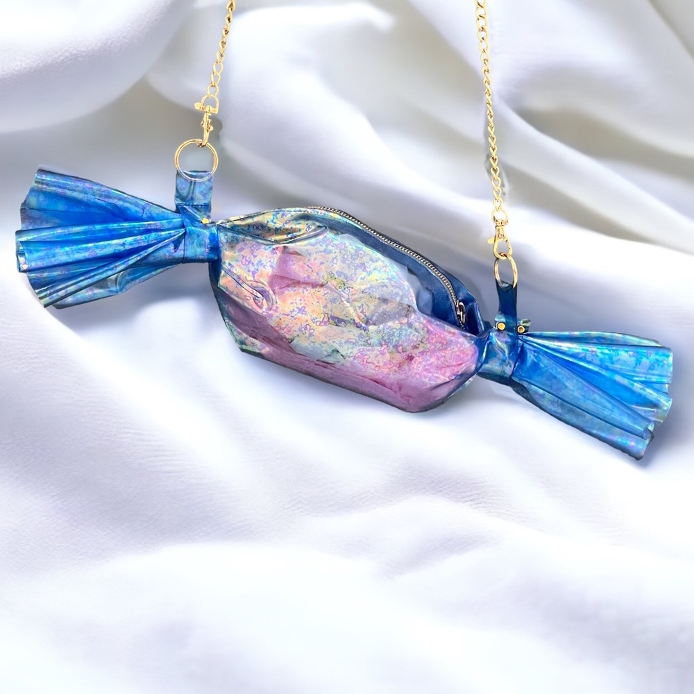 Handmade Blue Oil-slick Clear Vinyl Candy Crossbody